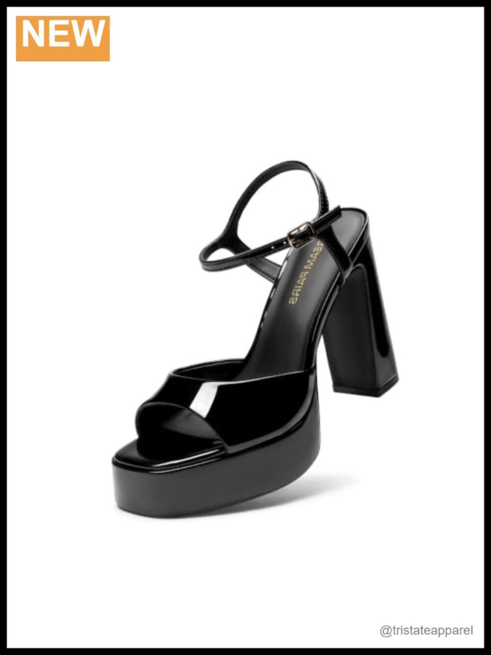 Platform Block Heel Square Toe Ankle Strap Faux Leather Heeled Sandals